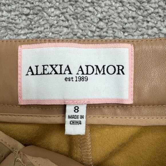 Alexia Admor Faux Leather Trouser Pants Women 9 Tan Camel Straight Leg High Rise - Picture 7 of 16